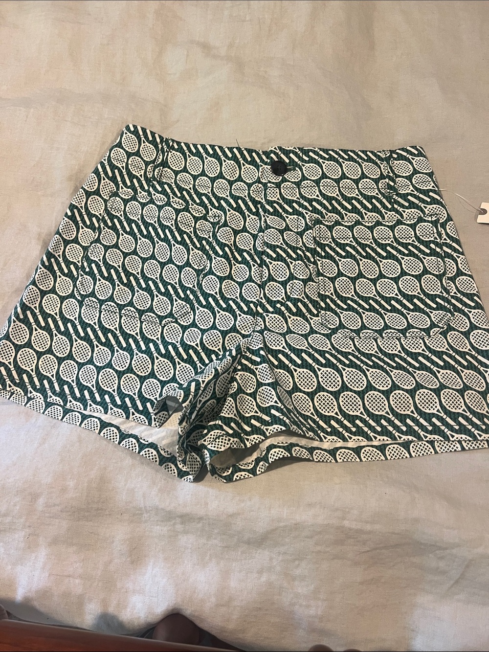 Maeve Green & White Geometric High-Waist Shorts